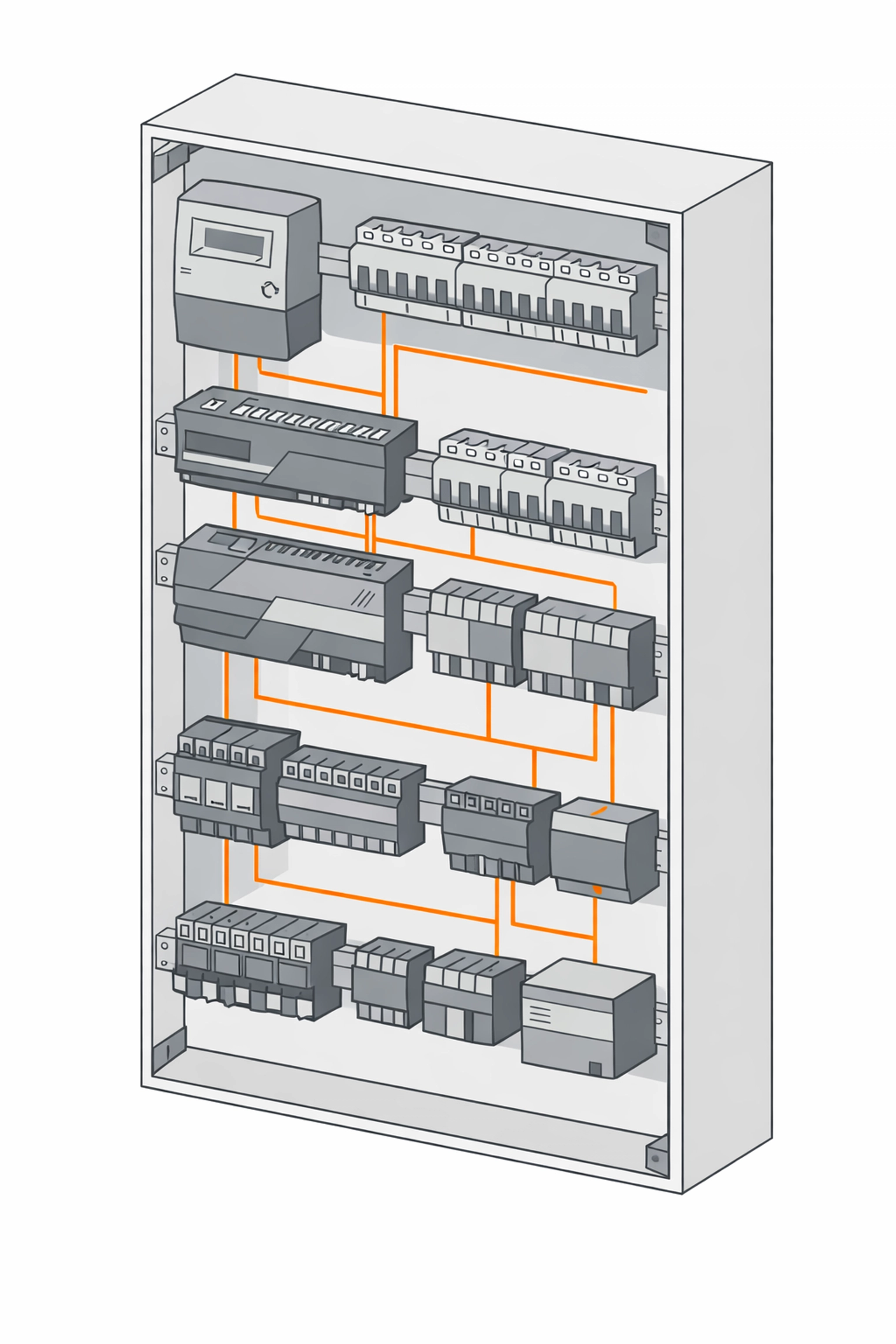 Moderner Elektro-Verteilerkasten mit KNX und Loxone Komponenten für Hausautomation.