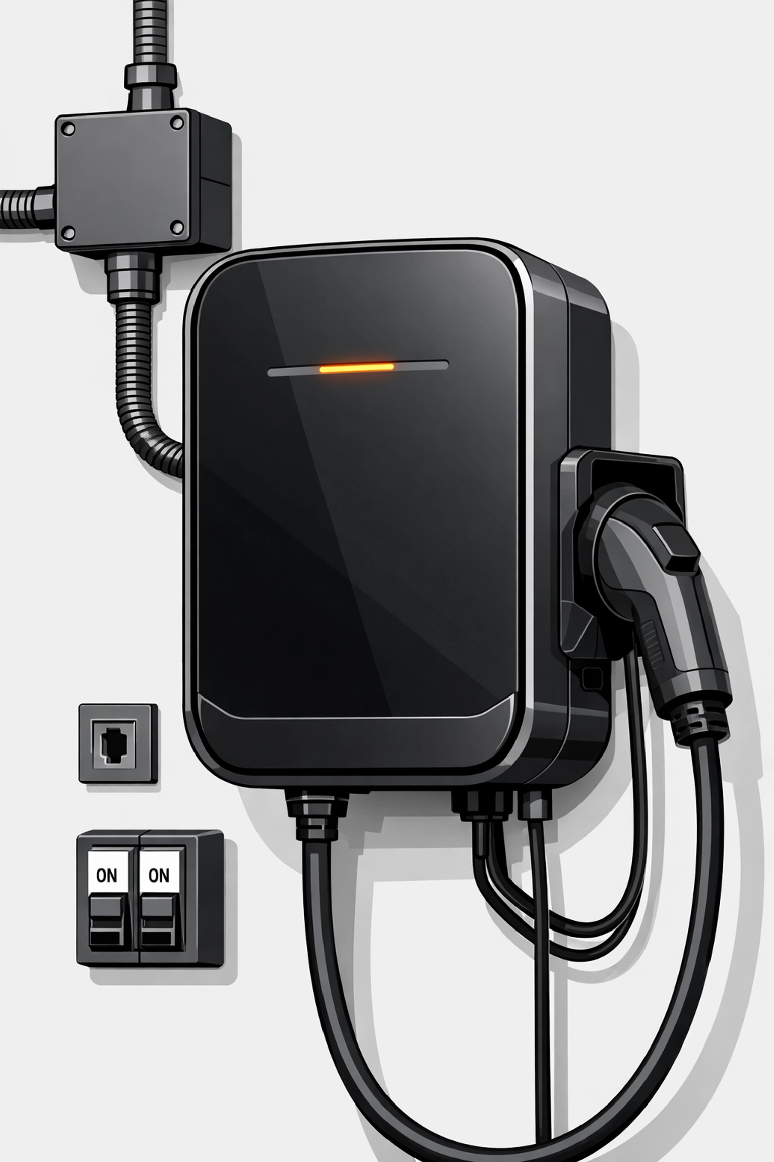 Moderne Wallbox Ladestation als Beispiel für meldepflichtige Elektroarbeiten bei einem E-Befund.