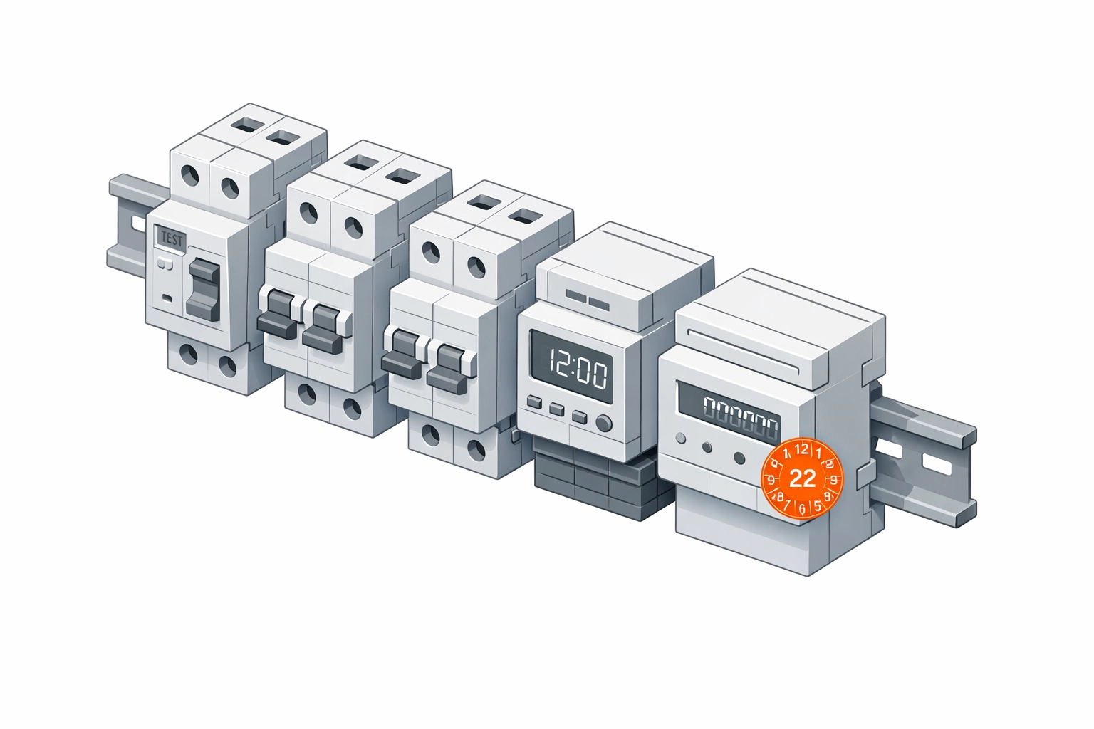 Elektrische Bauteile mit Prüfplakette für die Einhaltung gesetzlicher Intervalle beim E-Befund.