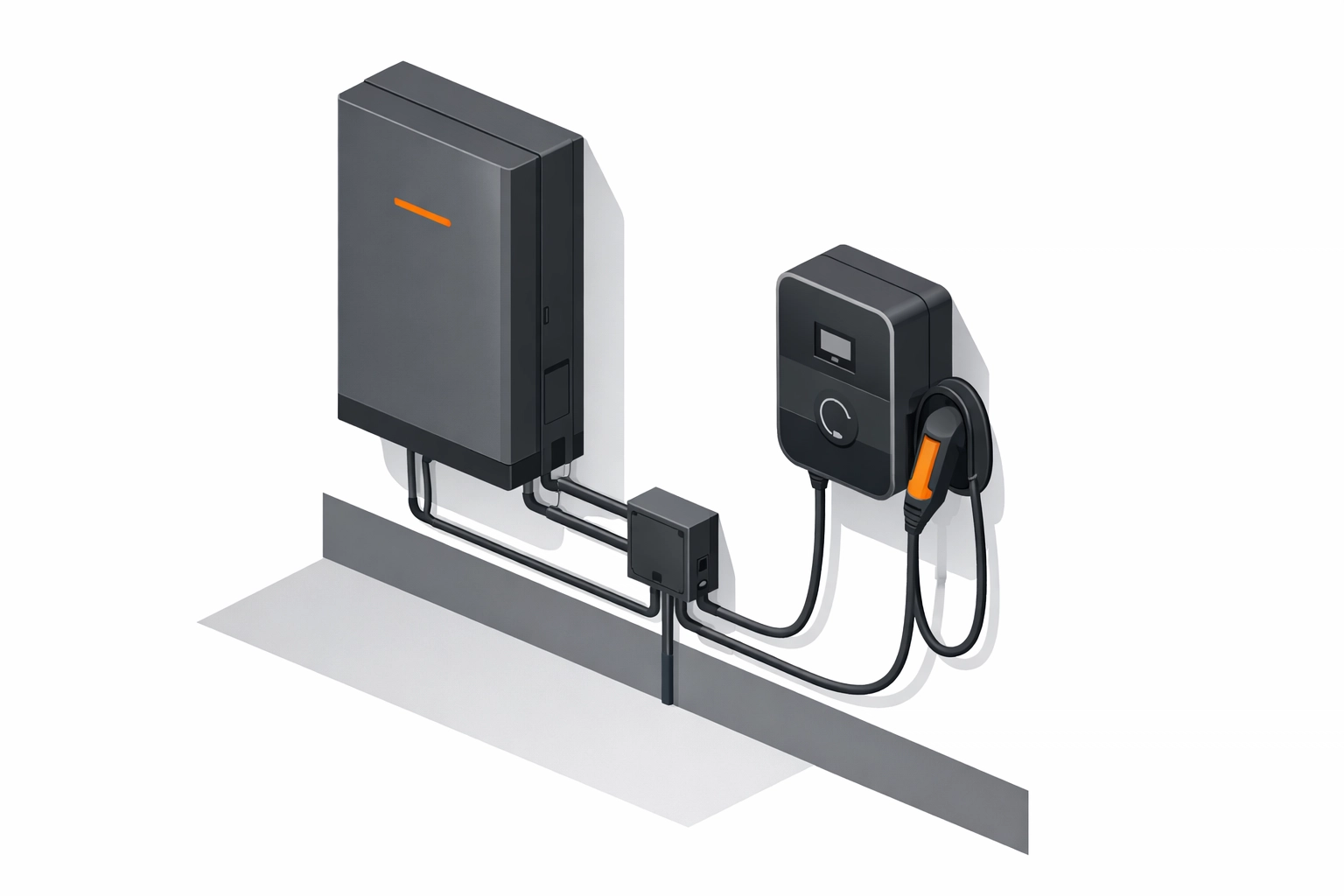 Installation von PV-Speicher und Wallbox für Elektroautos im modernen Technikraum.