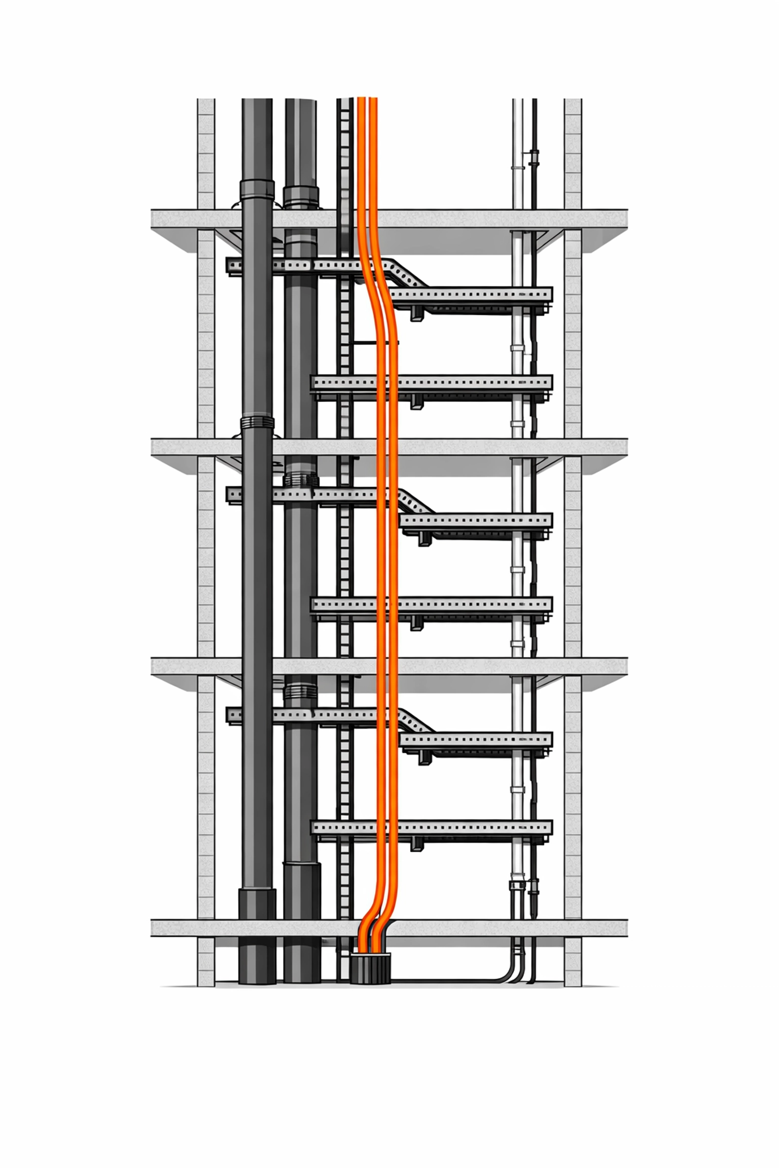 Technische Illustration von Steigleitungen in einem Wiener Wohngebäude für die Elektro-Prüfung.