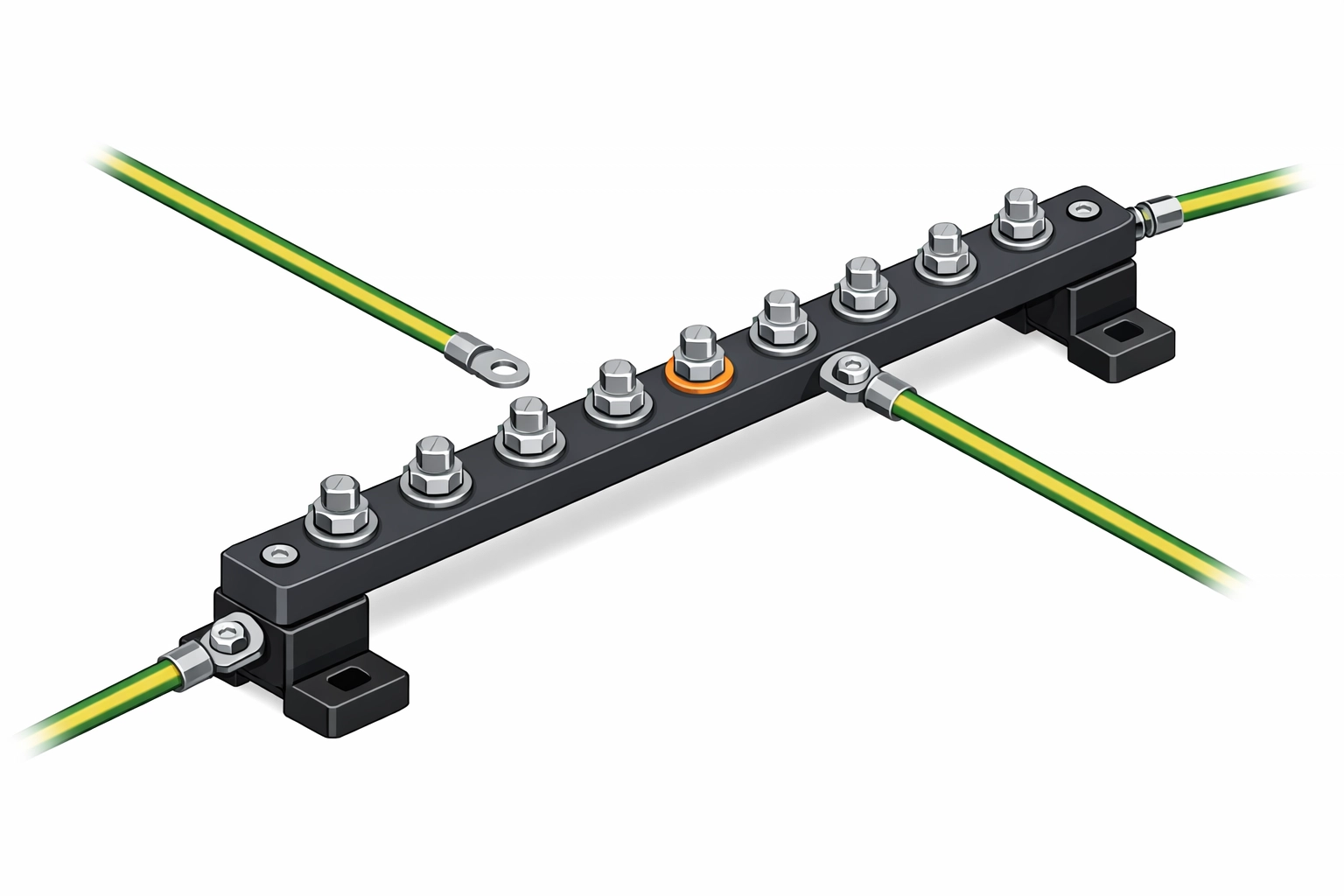 Technische Illustration einer Potentialausgleichsschiene zur fachgerechten Erdung im Altbau.