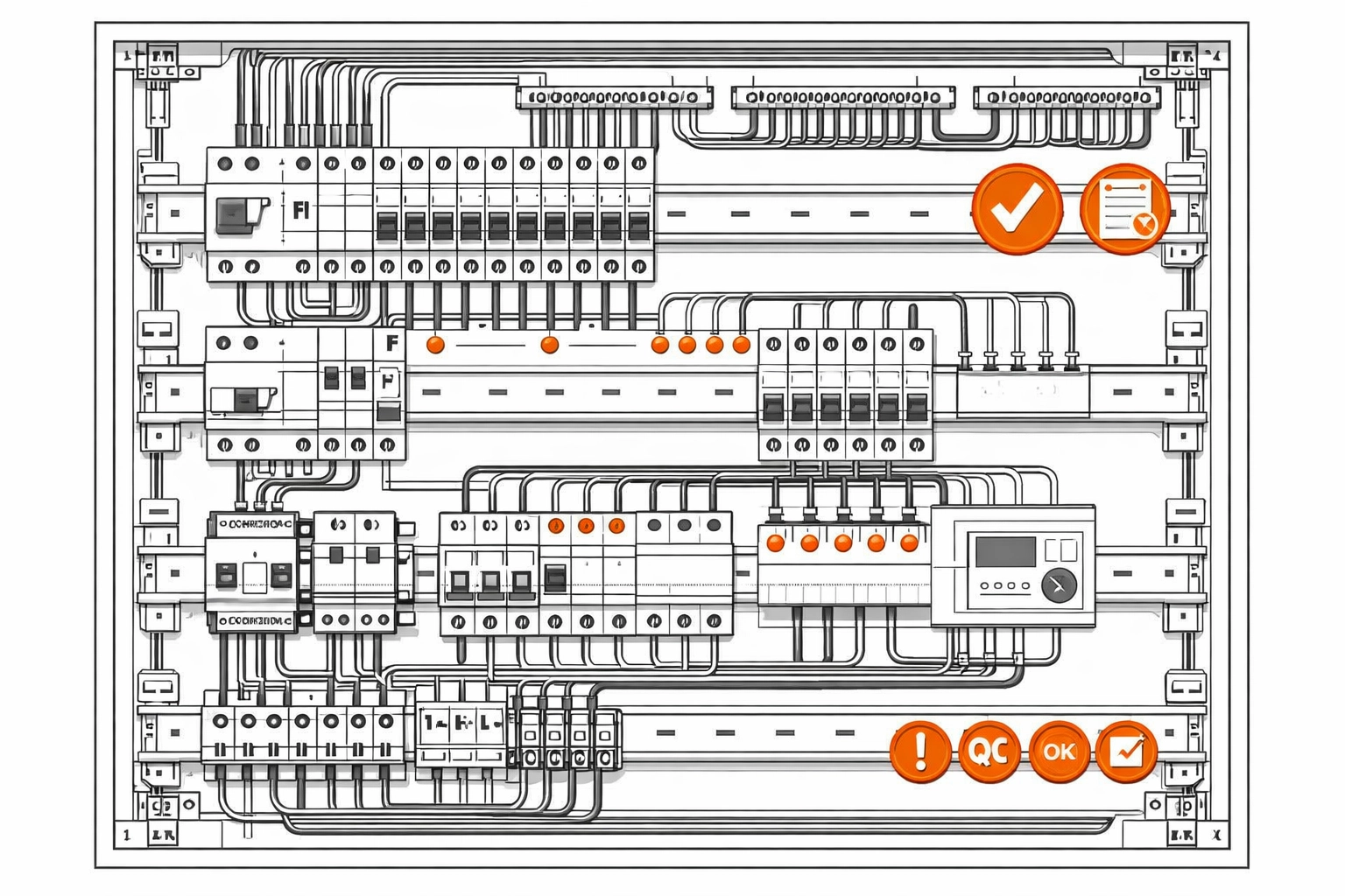 Detaillierter technischer Schaltplan eines Sicherungskastens für die professionelle Dokumentation.