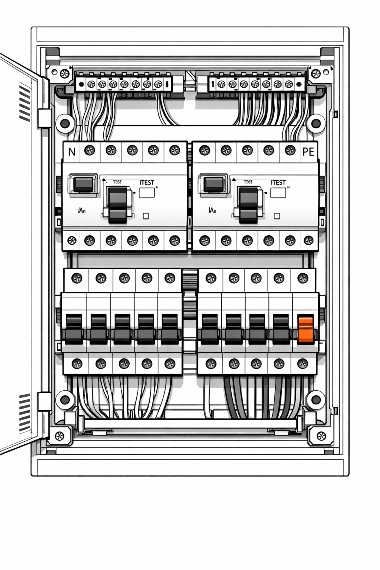 Sicherungskasten mit FI-Schutzschalter zur Absicherung einer Wallbox Installation.