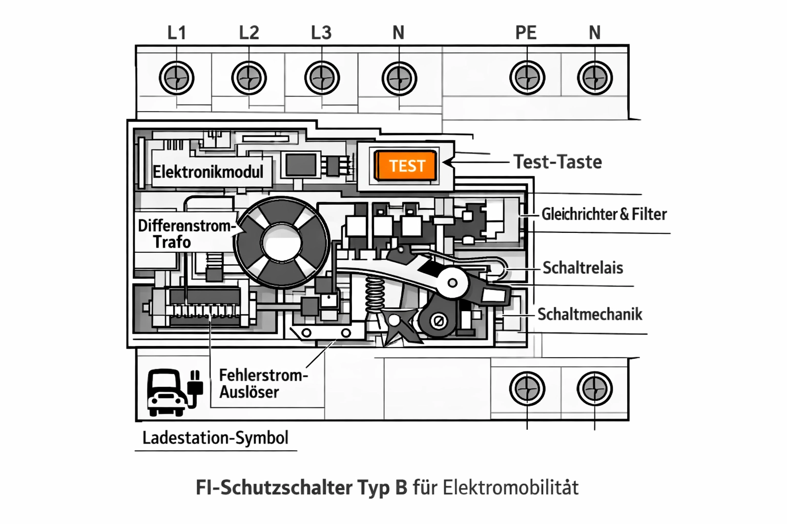 FI-Schutzschalter Typ B zur fachgerechten Absicherung der Wallbox Unterverteilung.