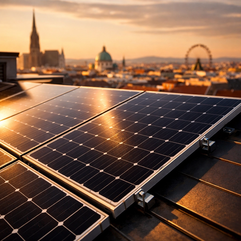 Professionelle PV-Anlage Installation auf Wiener Hausdach mit modernen Solarmodulen