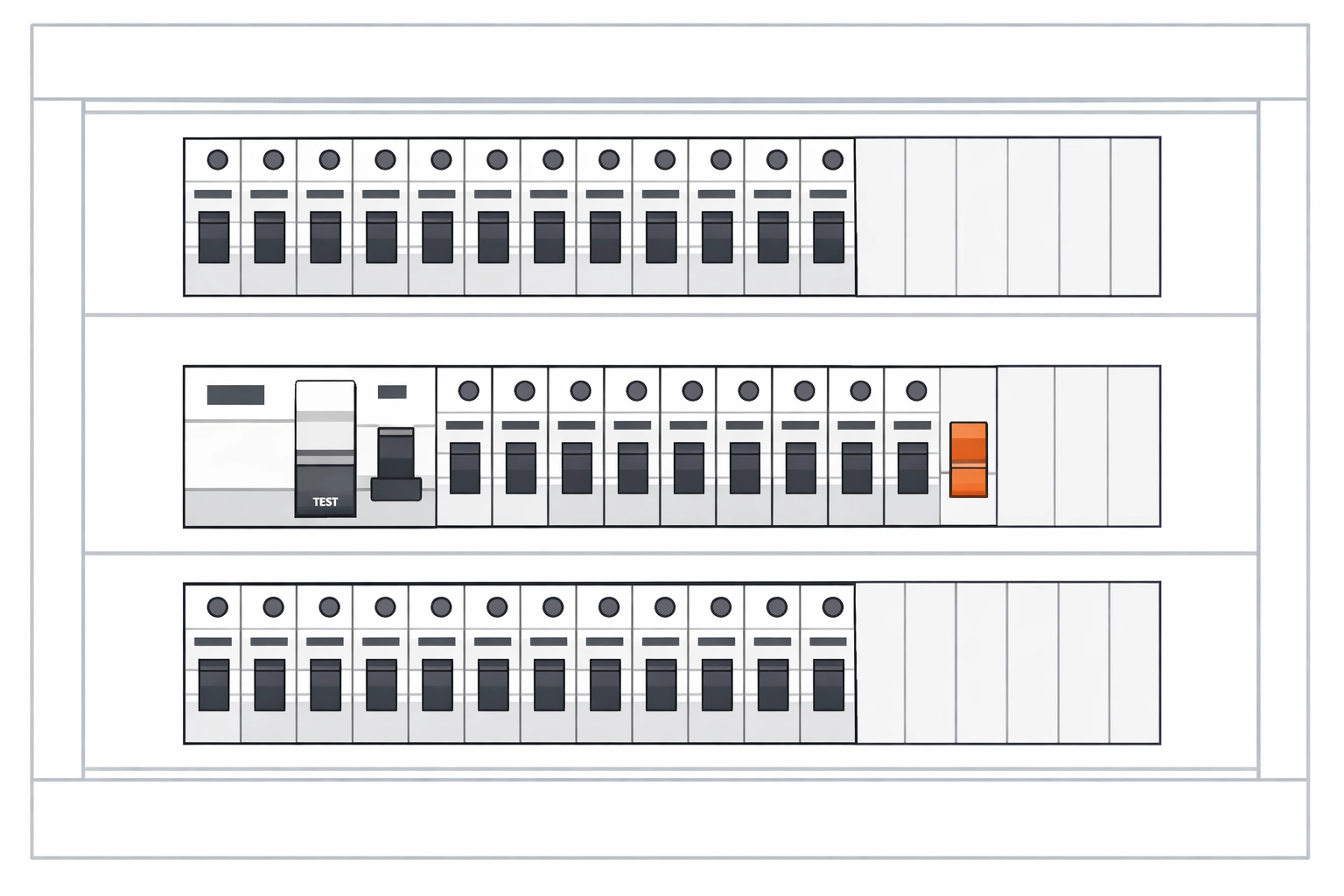 Technischer Sicherungskasten mit ausgelöstem FI-Schalter zur Vermeidung von Stromausfällen in Wien.