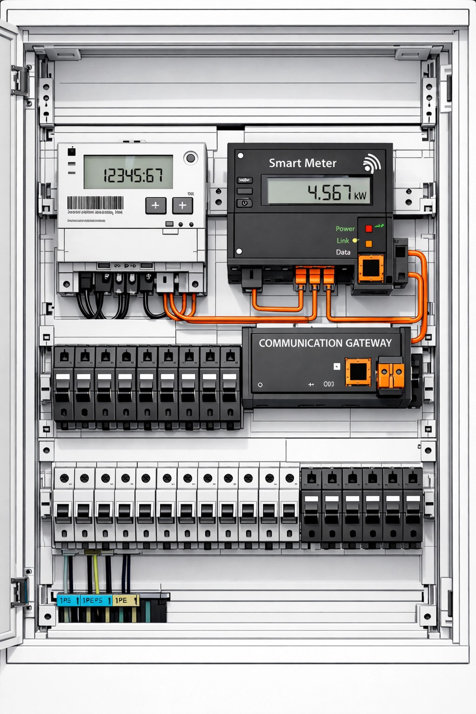 Elektro-Verteiler mit Smart-Meter für intelligentes Energiemanagement in Wien.