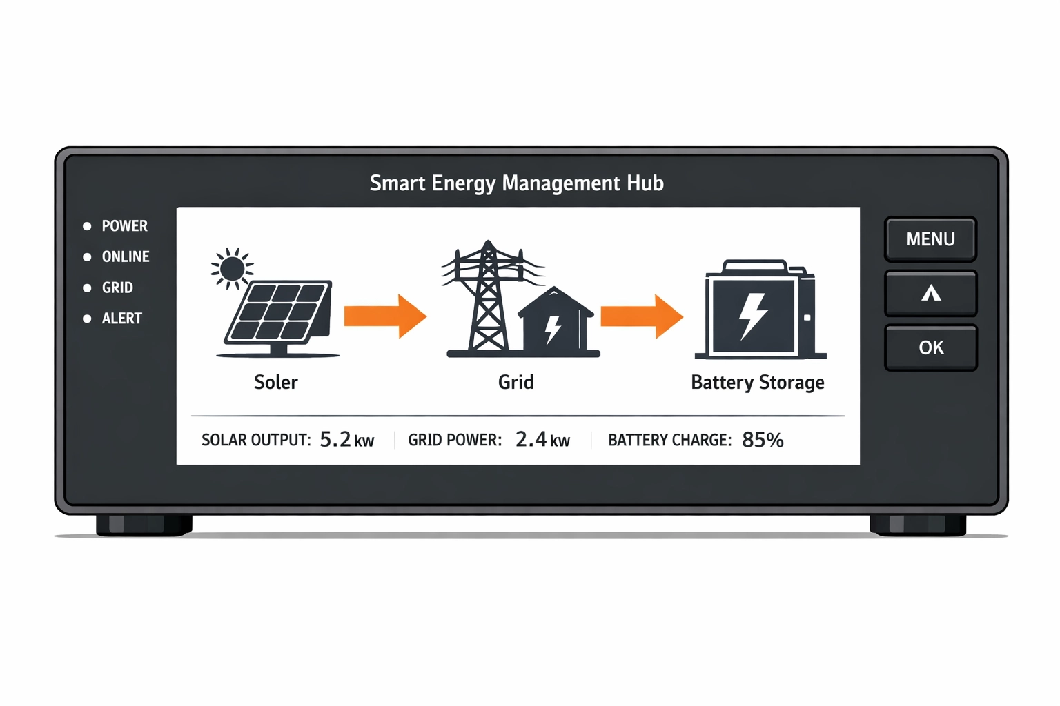 Visualisierung eines Energiemanagement-Systems zur Kopplung von Photovoltaik und Speichern.