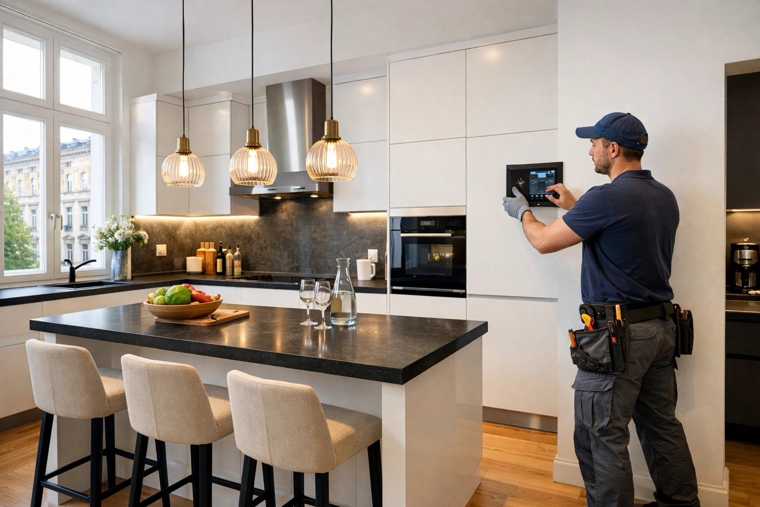 Moderne Küchen-Elektroinstallation mit Smart Home Integration in Wien