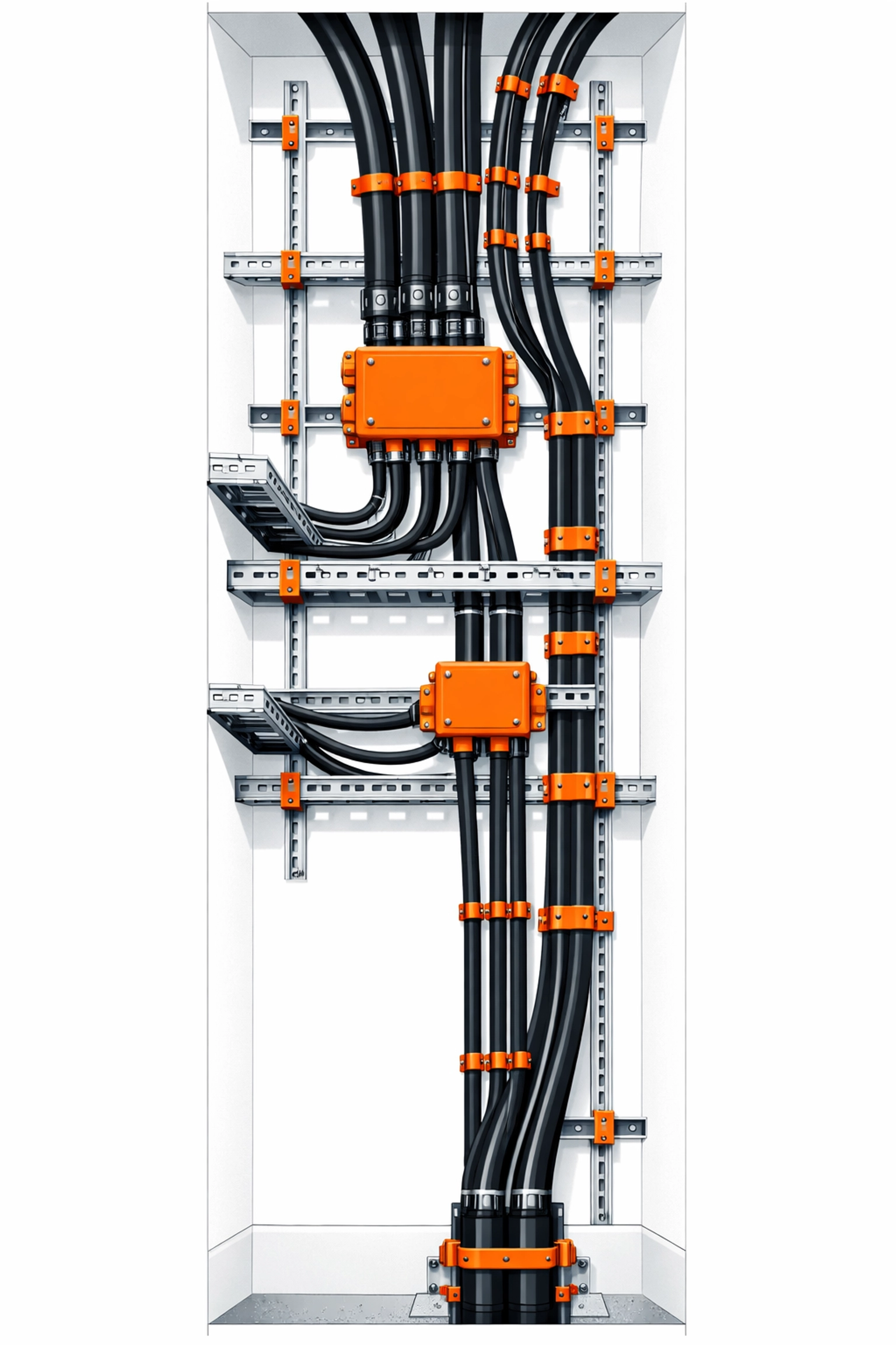 Moderne Steigleitung im Versorgungsschacht für die elektrische Infrastruktur in Wien.