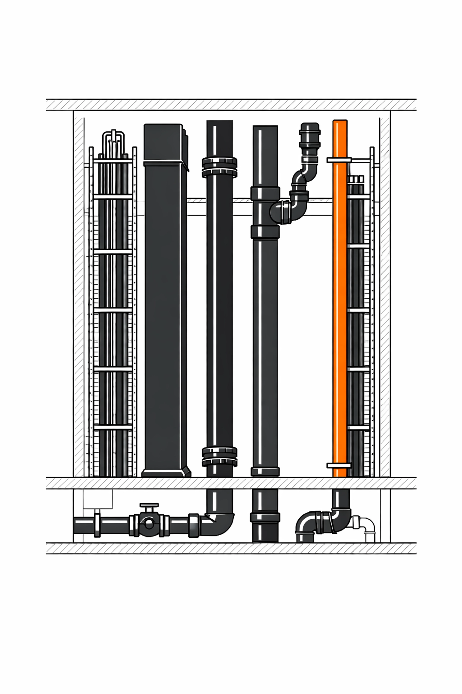 Querschnitt einer Steigleitung im Wiener Altbau zur Prüfung der elektrischen Sicherheit.