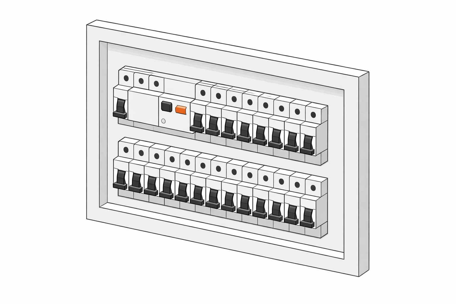 Moderner Sicherungskasten mit FI-Schalter für den Elektriker Notdienst Wien
