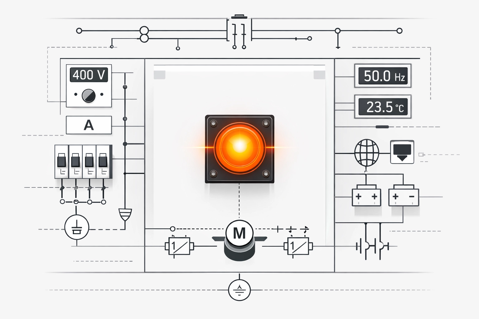 Moderne Elektro-Verteileranlage mit Statusanzeige für den 24/7 Elektriker Notdienst Wien.
