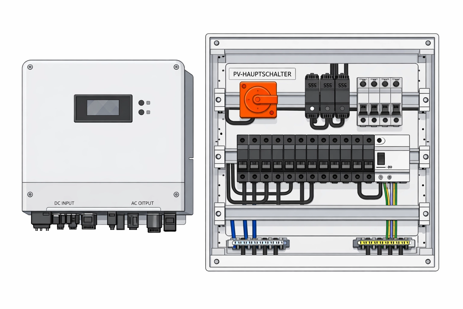 Professionelle Elektroinstallation mit Wechselrichter für Photovoltaik in Wien.