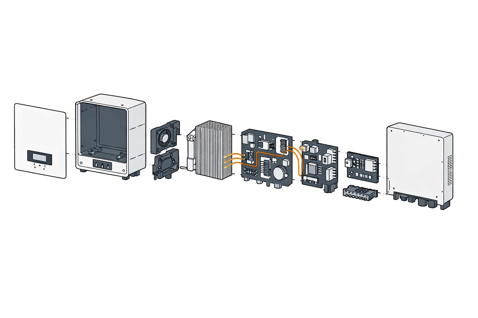 Technische Illustration eines PV-Wechselrichters für die Installation in Wien.