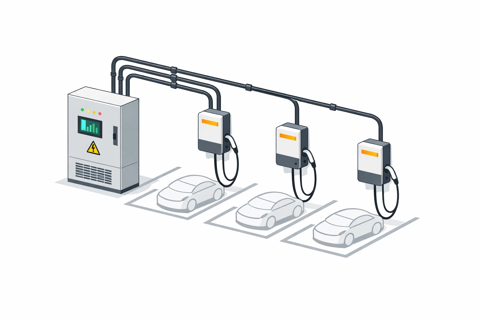 Lastmanagement-Schema für die Installation mehrerer Wallboxen in einer Wohnhausanlage.