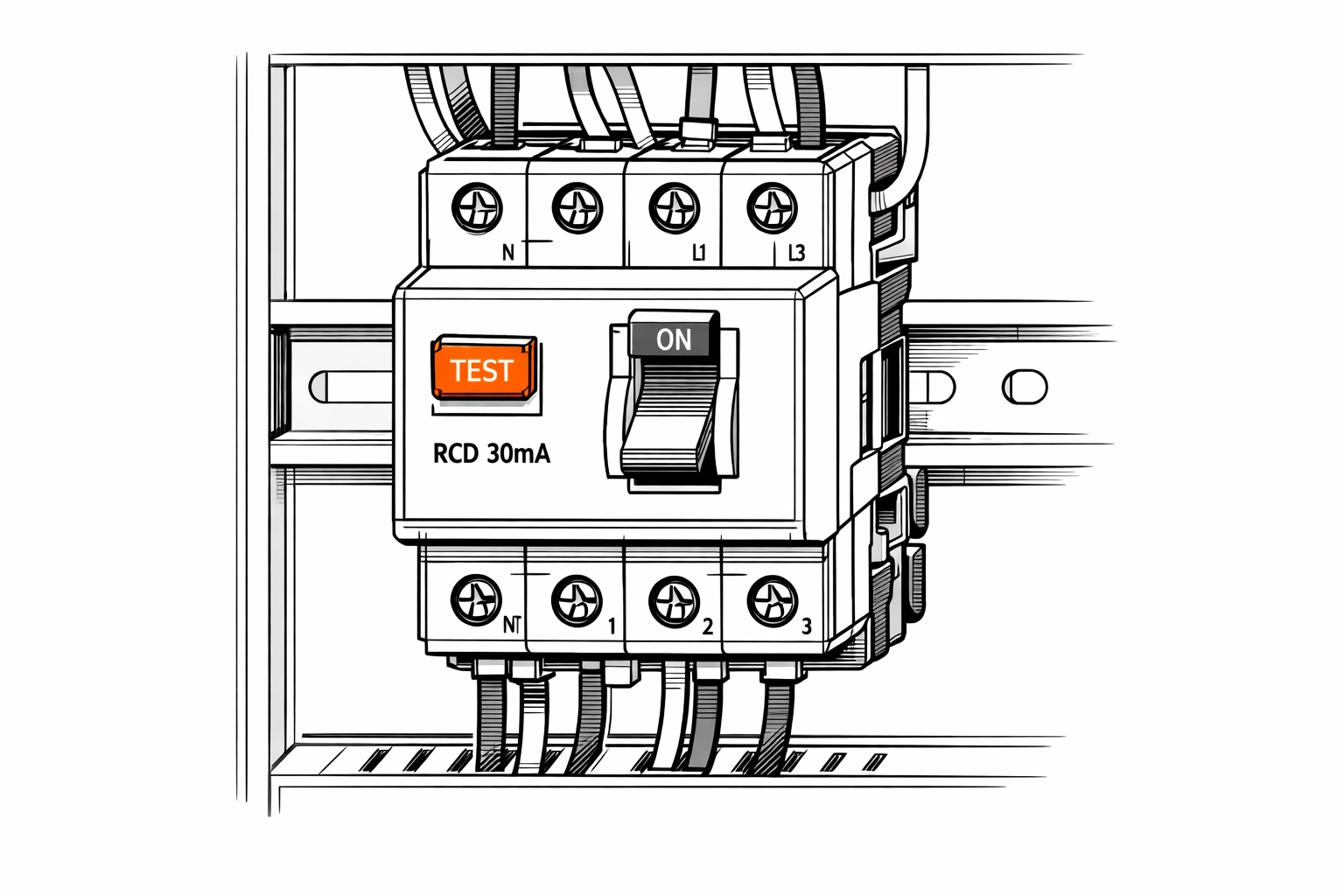 Detailaufnahme eines FI-Schutzschalters für maximale elektrische Sicherheit beim E-Befund in Wien.