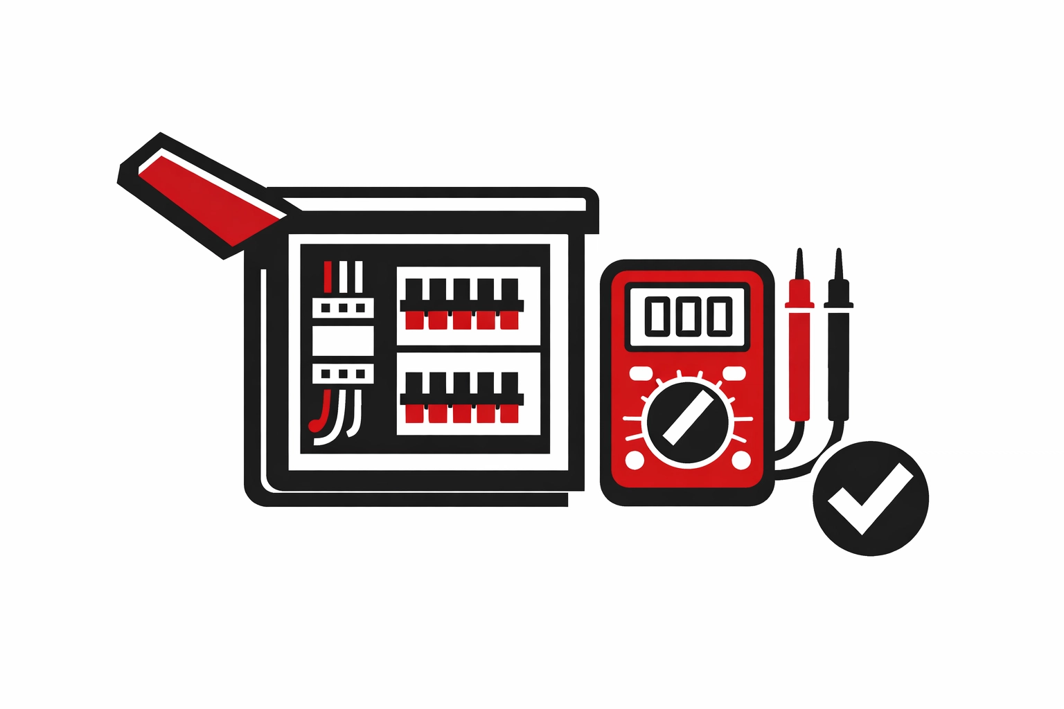 Illustration: Verteilerkasten und Messgerät als Symbol für E‑Befund Prüfung (Elektro‑Zentrum CI)