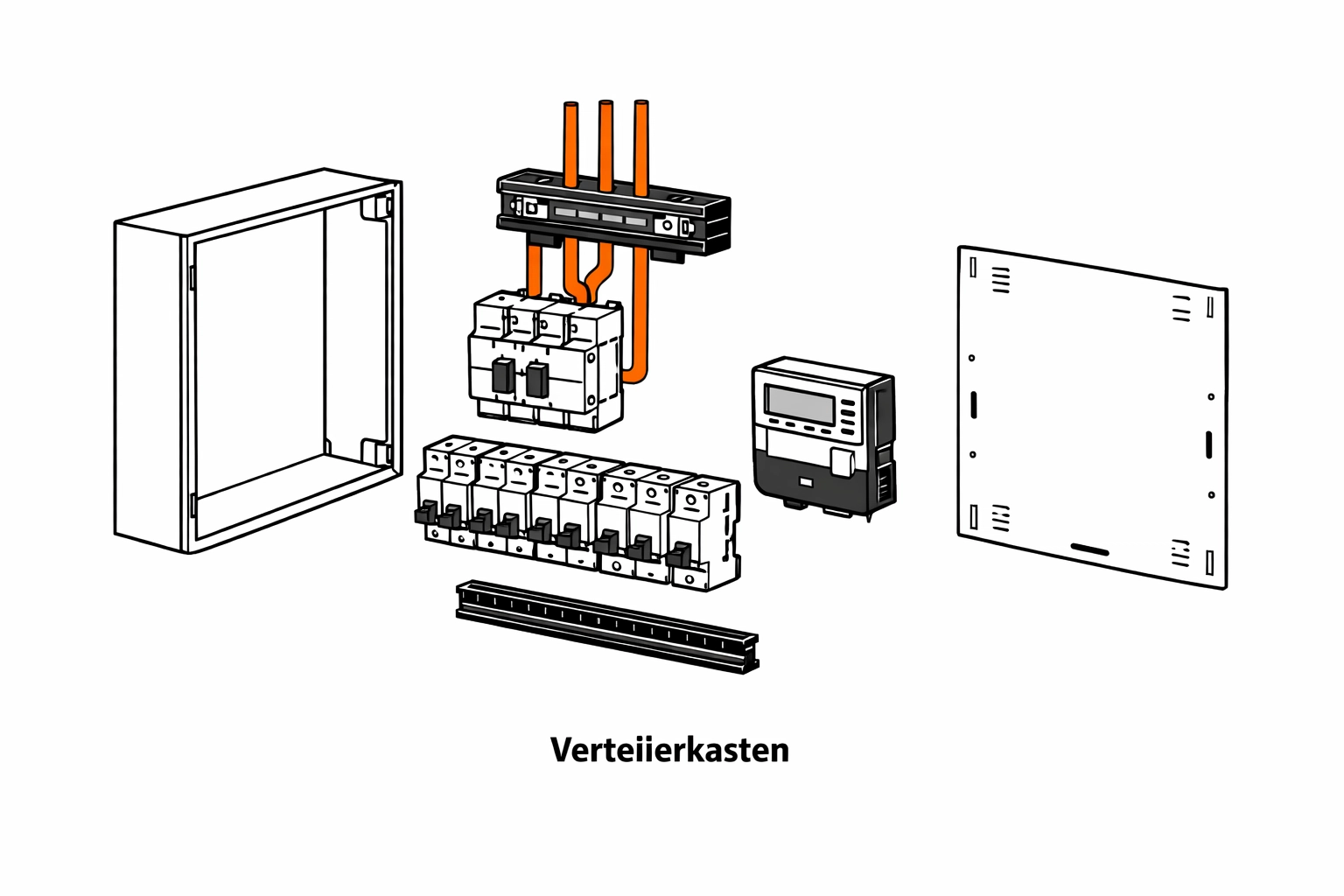 Technische Illustration eines modernen Sicherungskastens mit Smart Meter für PV-Anlagen.