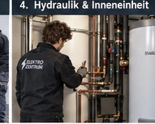 Arbeiten an Rohrleitungen und Inneneinheit im Technikraum