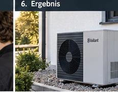 Wärmepumpen-Außeneinheit auf einem Unterbau neben dem Haus