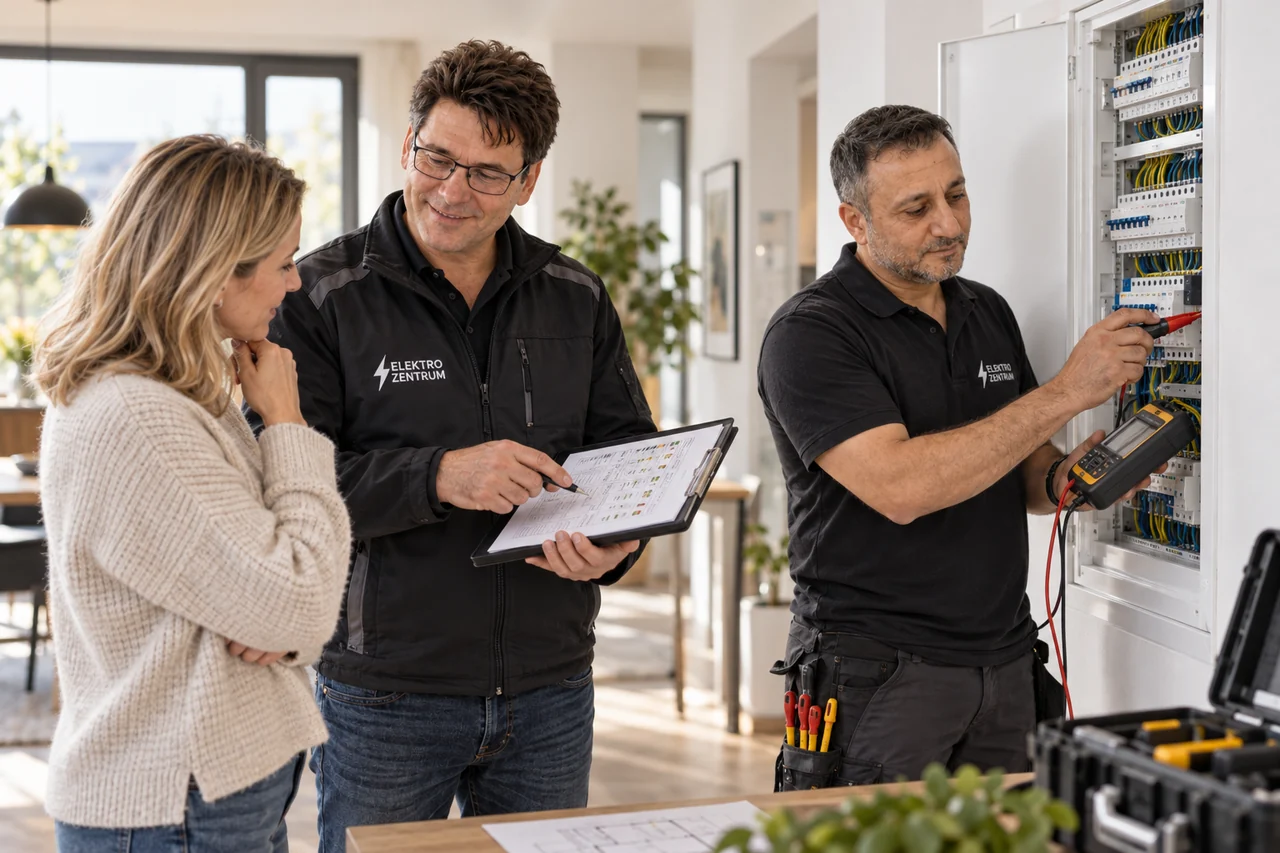 Besprechung der Elektroprüfung und Messung am geöffneten Verteiler
