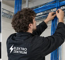 Arbeiten an Netzwerkkabeln und Patchpanel im Netzwerkschrank
