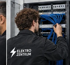 Anordnung von Netzwerkkabeln im geöffneten Netzwerkschrank