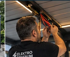Arbeiten an Leitungen für die integrierte Pergola-Beleuchtung
