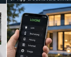 Smart-Home-App mit Bedienelementen für Licht, Beschattung und Heizung