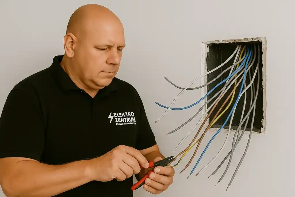 Elektriker arbeitet an der Wandverkabelung