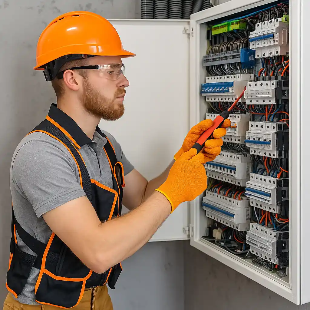 Elektriker repariert Sicherungskasten