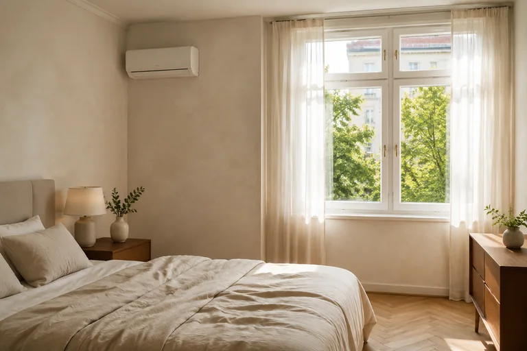 Klimaanlage im Schlafzimmer – visualisiertes Raumbeispiel