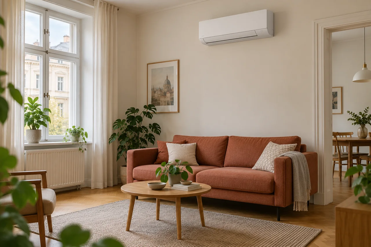 Wandgerät einer Luft-Luft-Wärmepumpe in einem Wohnraum