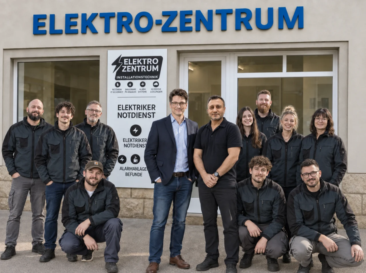 Christian Klaghofer und Hamza Aslan vor dem Elektro-Zentrum
