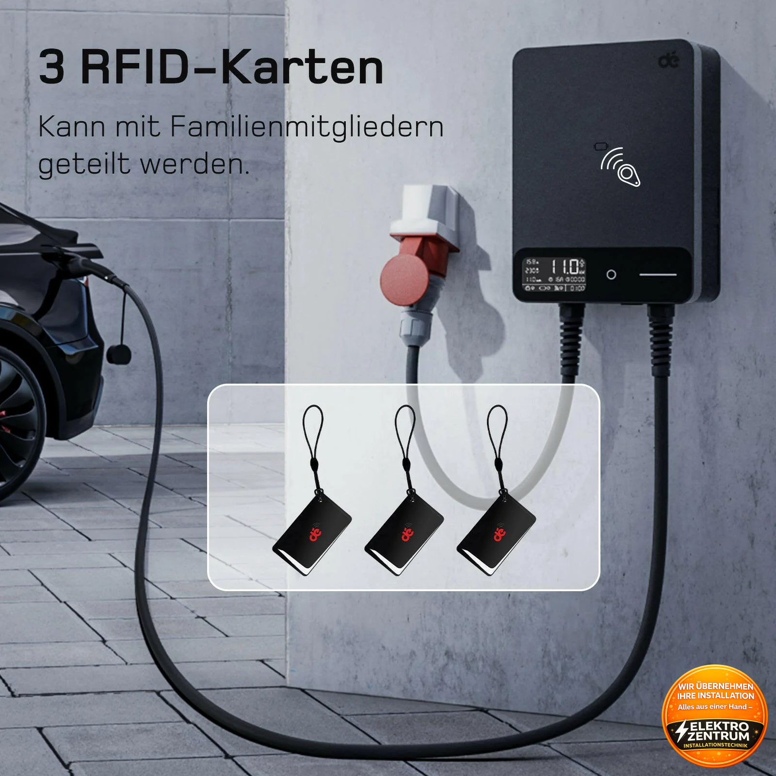 dé Wallbox 22 kW mit APP, WiFi RFID mit 5m Ladekabel