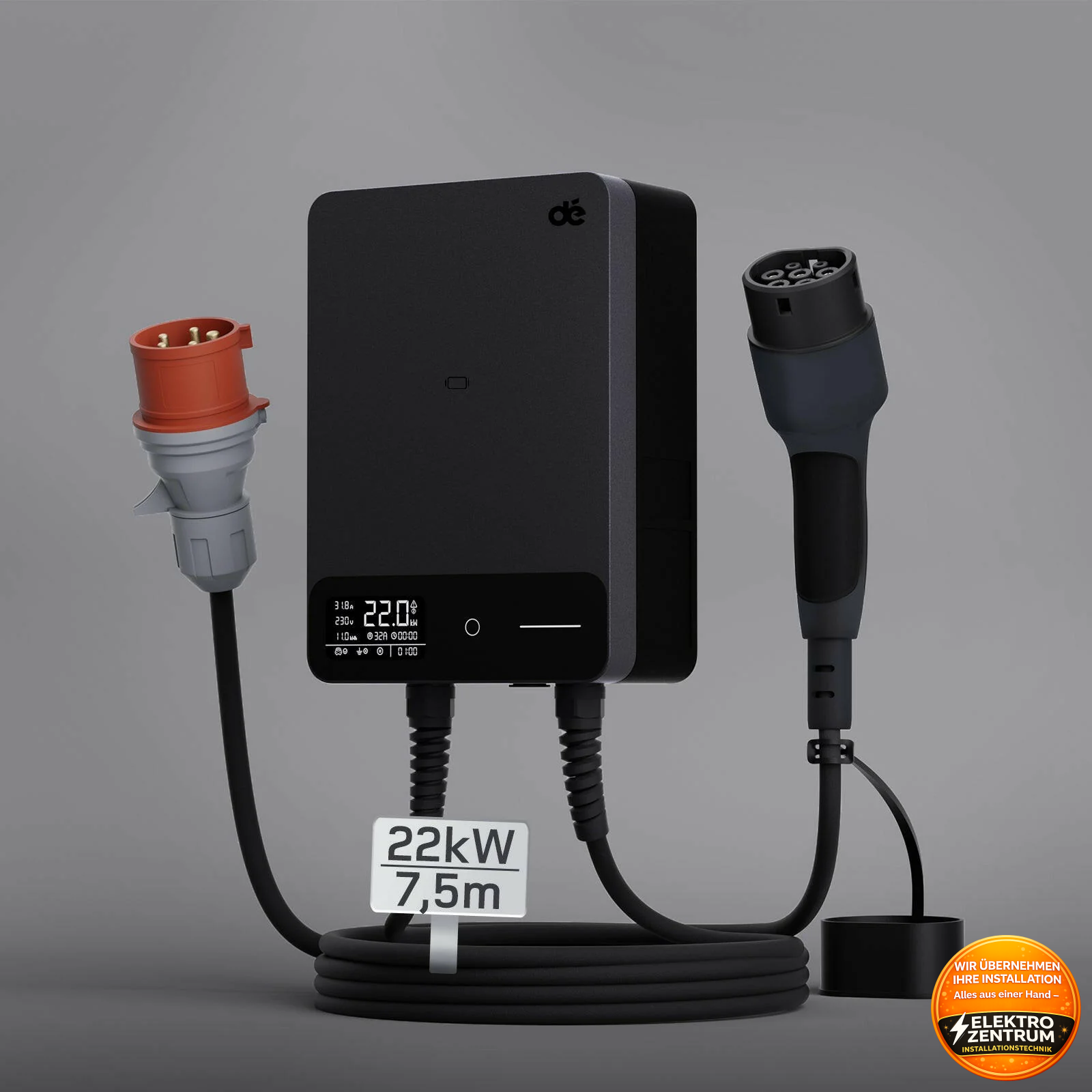 dé Wallbox 22 kW mit APP, WiFi RFID mit 7.5m Ladekabel