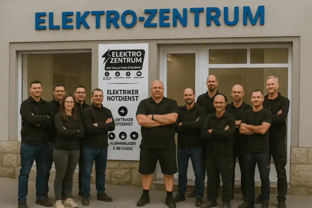 Elektriker des Elektro-Zentrums vor dem Büro